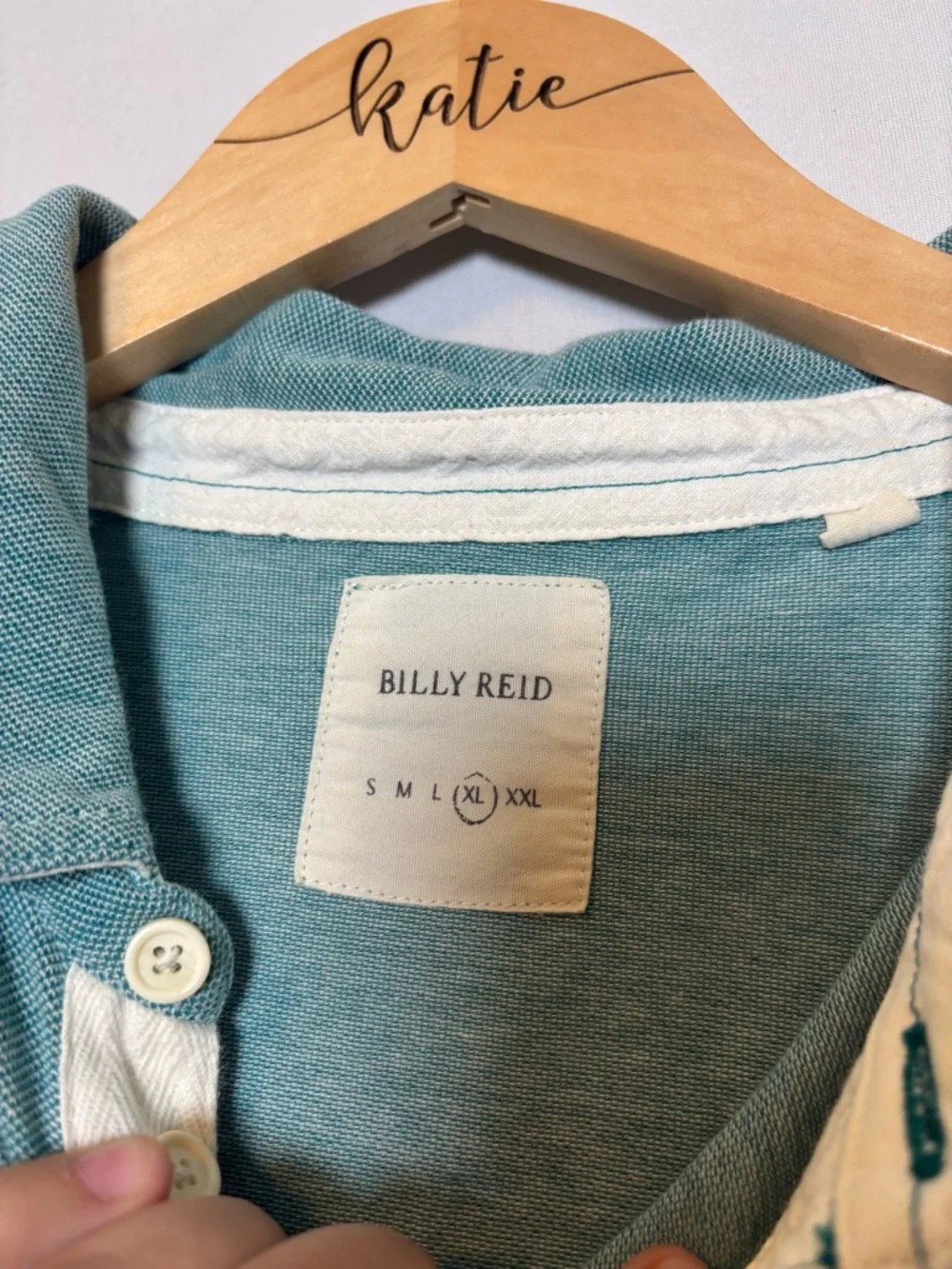 Billy Reid Polo Shirt Mens XL Blue Heather Pocket Trim Cotton Blend